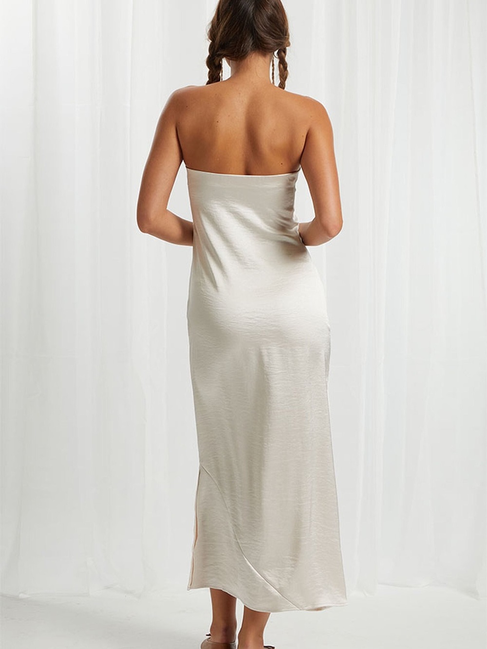 Beverly and Beck Silk Strapless Midi Dress (Size M)